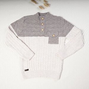 Big Kids Boy's Children's Cable Knit Buttoned Sweater Natural brown